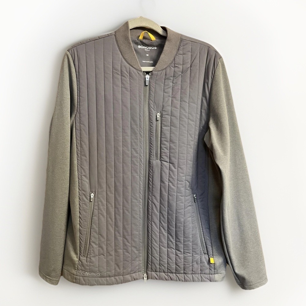 Bonobos Golf Jacket Mens Medium Gray Quilted Softshell Full Zip Padded Insulated
